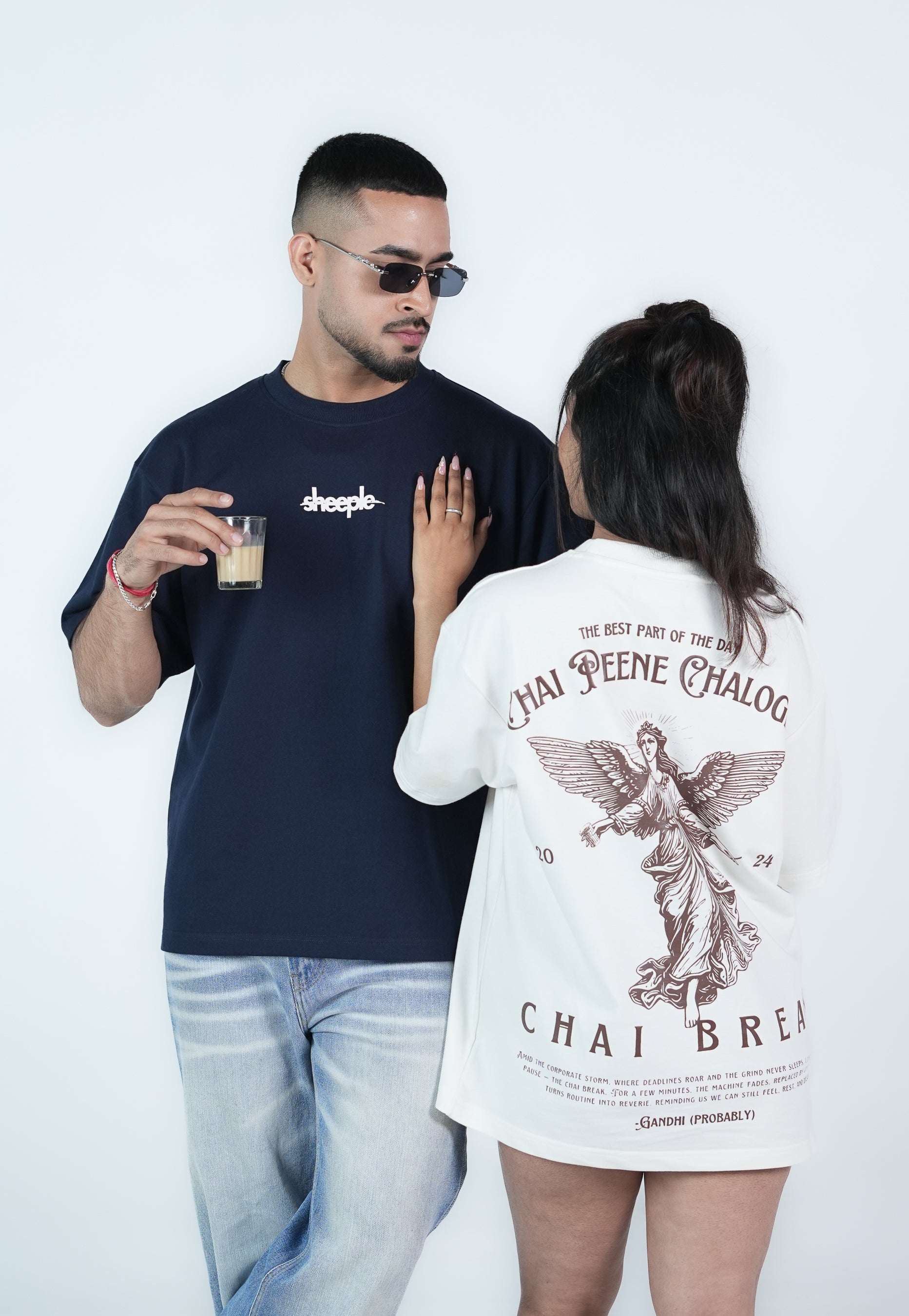 CHAI PEENE CHALOGE? DARK-BLUE OVERSIZED T-SHIRT