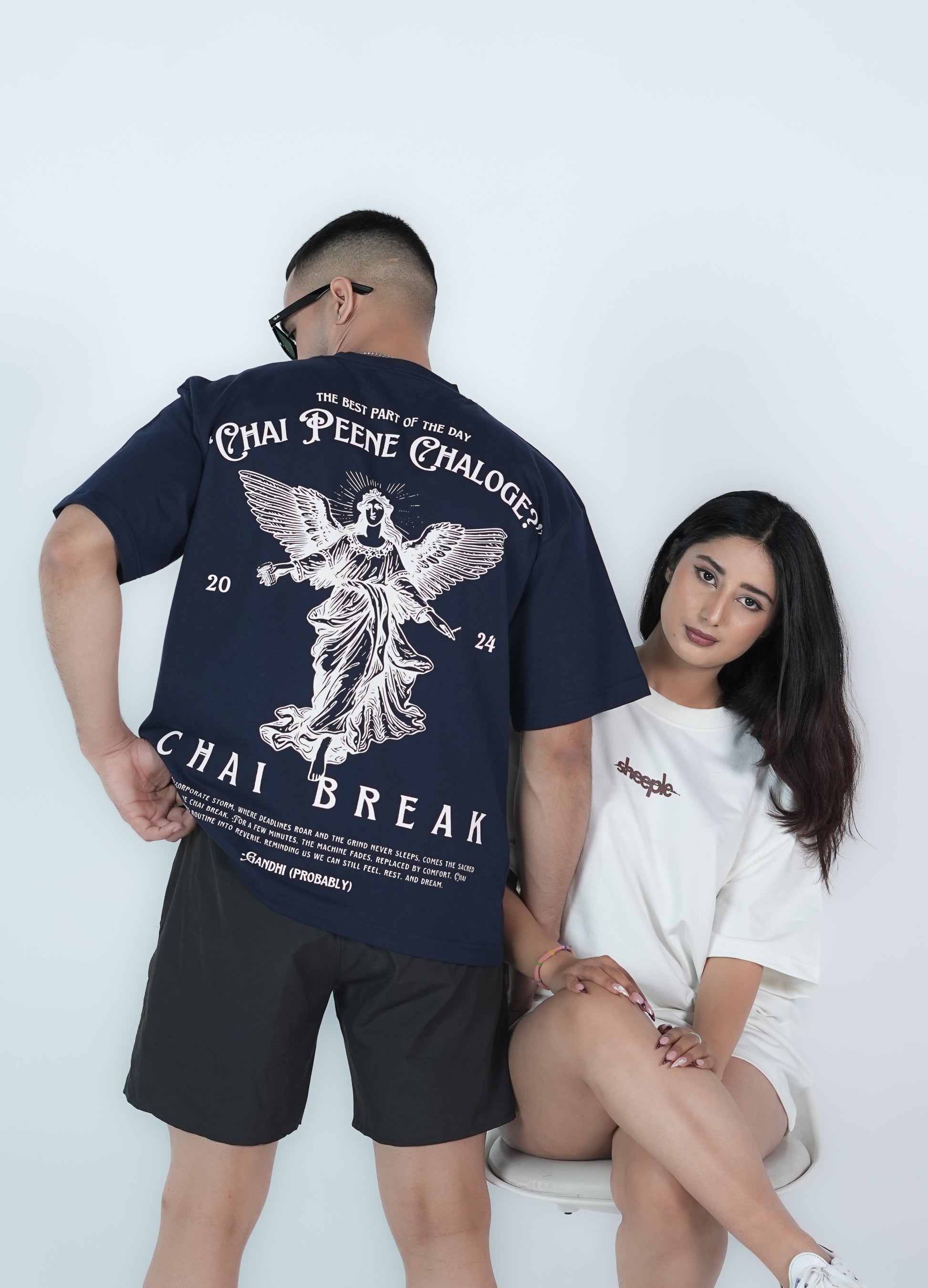 CHAI PEENE CHALOGE? DARK-BLUE OVERSIZED T-SHIRT